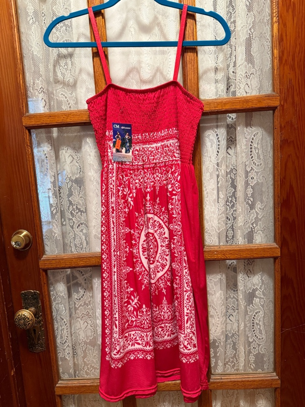 NWT Red Printed Midi Sundress with Smocked Bodice